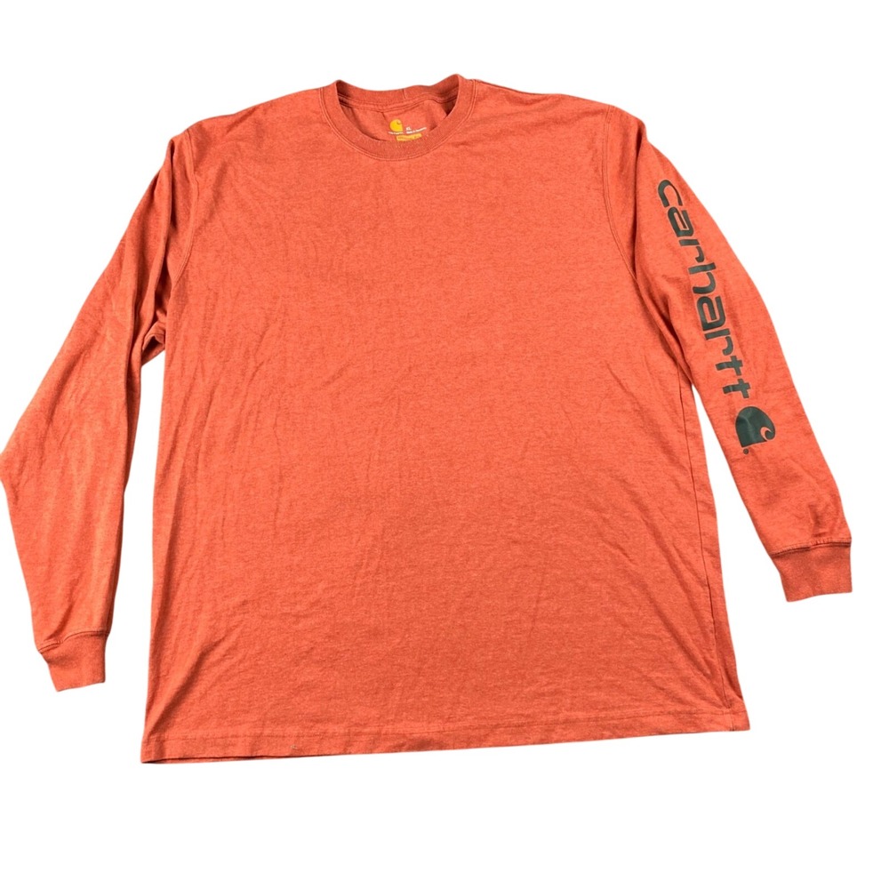 Carhartt Mens XL Heather Orange Long Sleeve Logo Graphic Work T-Shirt K231 O20